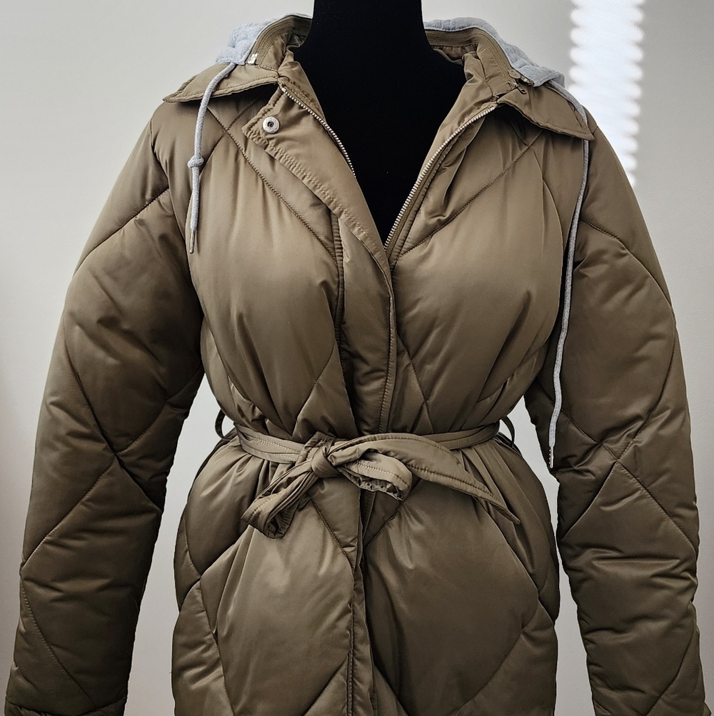 Long A line Puffer Coat - Olive Green